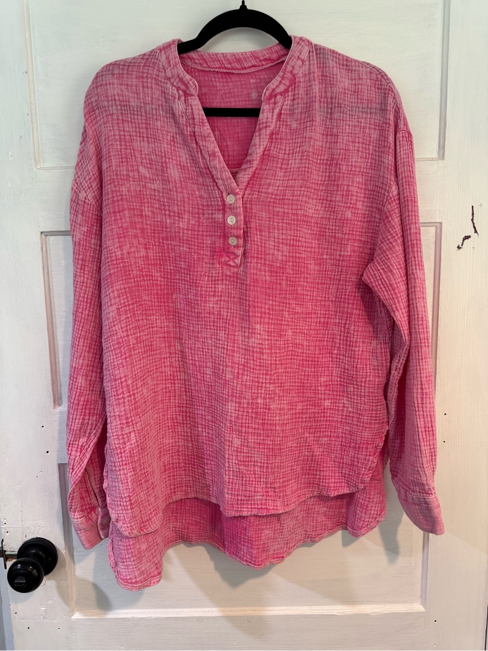 Boutique Pink Cotton Double Gauze Oversized Henley Tunic Top M - Picture 4 of 6